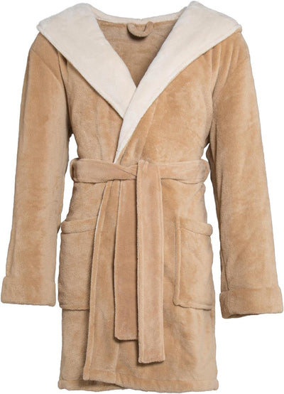 CelinaTex XS-XXXL Bademantel Kapuze zweifarbig kurz aufgesetzte Taschen Damen Mikrofaser Kuschelflee