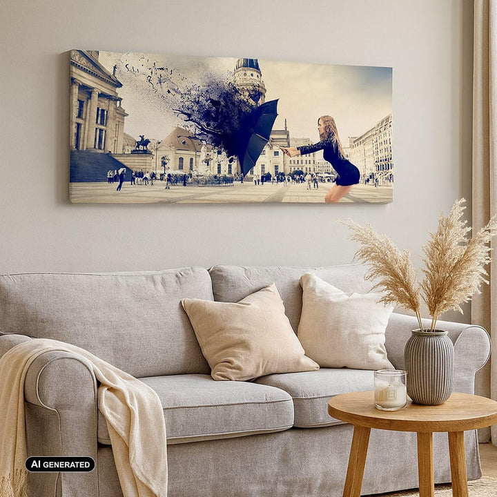 Wandbilder Dekoration Wohnzimmer Stadt landmarken quadrat regenschirm Bilder auf Leinwand 120x50cm L