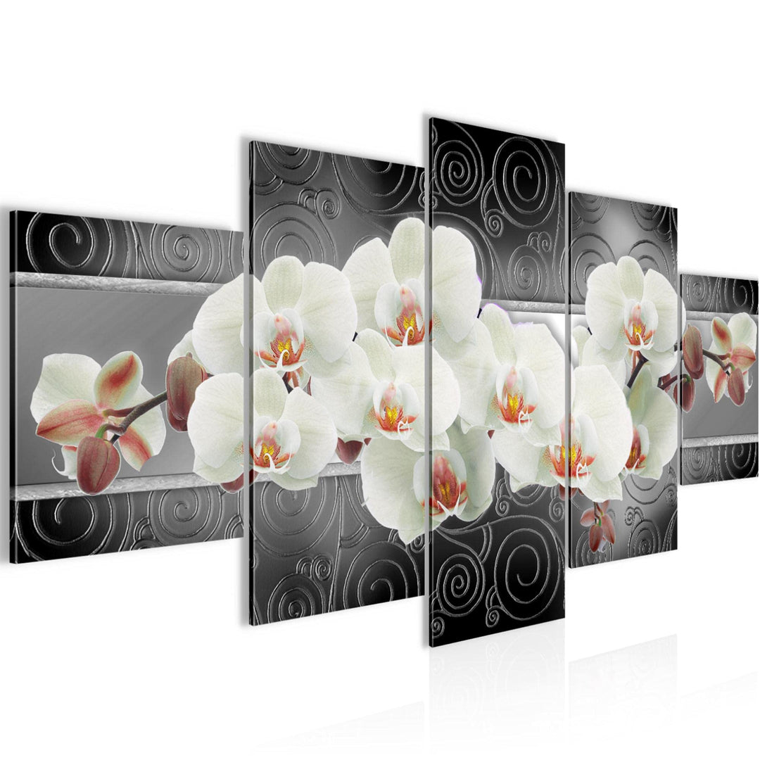 Runa Art Wandbilder Blumen Orchidee 5 Teilig Bild auf Vlies Leinwand Deko Wohnzimmer Abstrakt Grau W