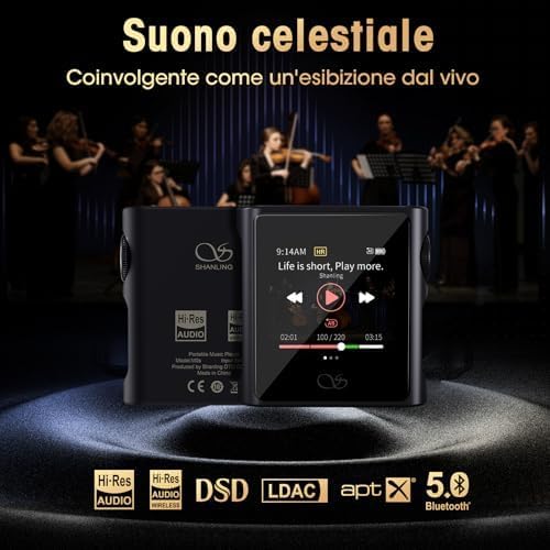 SHANLING M0s Hi-Fi-MP3-Player, Mini-DAC,AMP HD-Touchscreen, Bluetooth 5.0, unterstützt verlustfreien