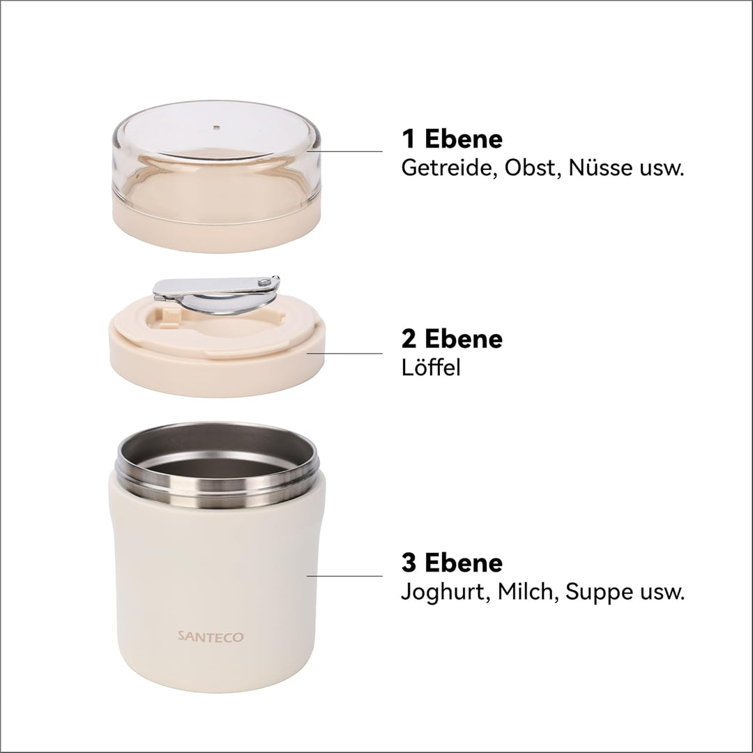 SANTECO Müslibecher to go 500ml+220ml Thermobehälter für Essen mit Löffel Hält 12 Stunden Warm, Spül