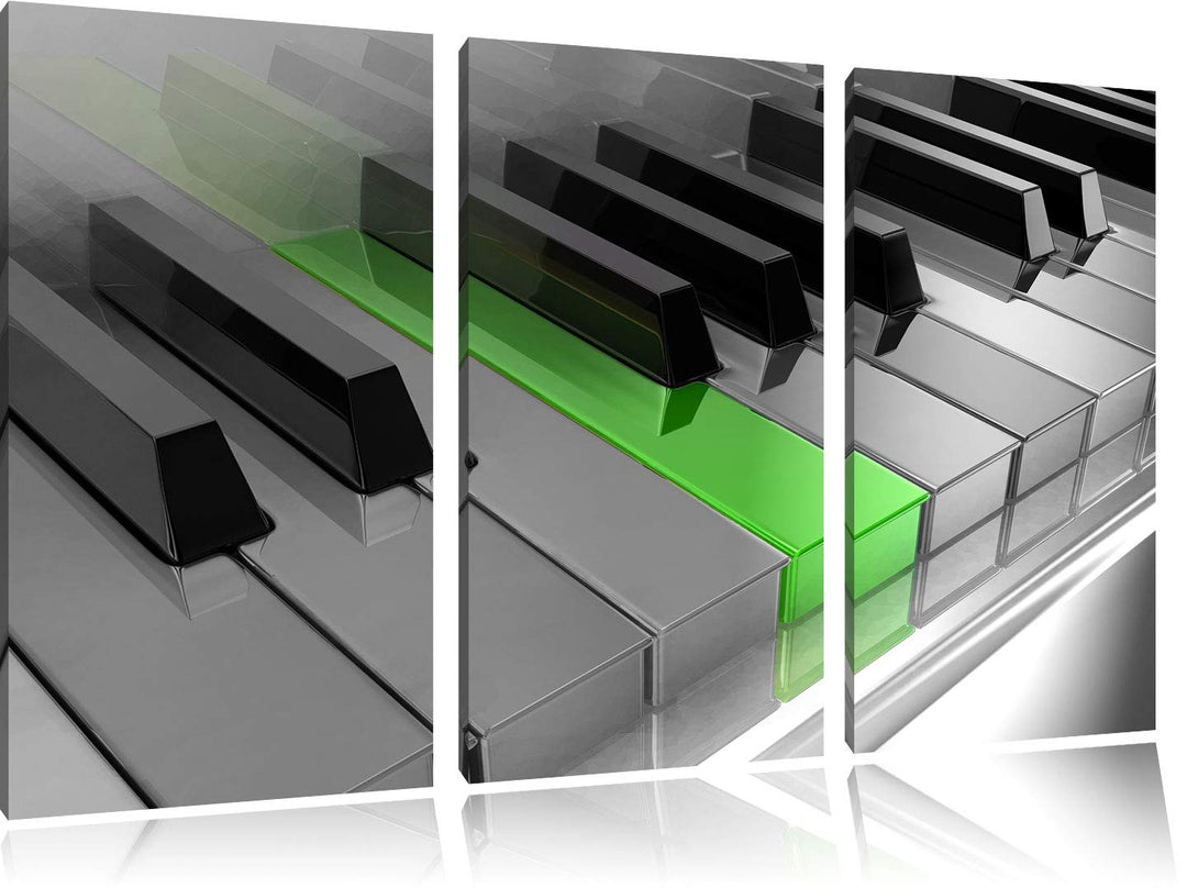 Piano Green Klaviertasten als Leinwandbild | Grösse: 3 Teilig (120x80) | Wandbild| Kunstdruck | fert