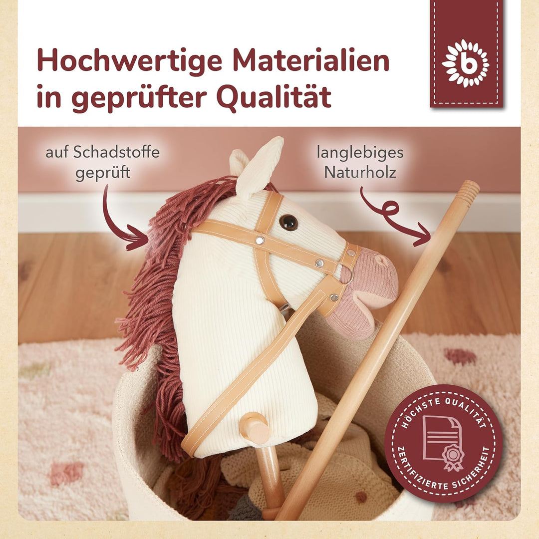 Bieco Steckenpferd Ginger | Hobby Horse | Rollen | Holz Stab | Stock Pferde Schöne für Kinder Stockp