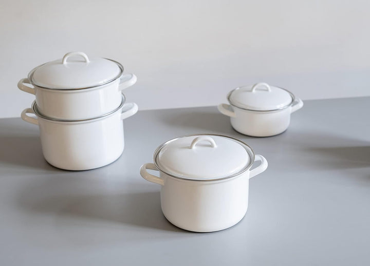 Riess, 0121-033, Fleischtopf mit Deckel 14, CLASSIC WEISS, Inhalt 1 Liter, Höhe 15 cm, Emaille, weis