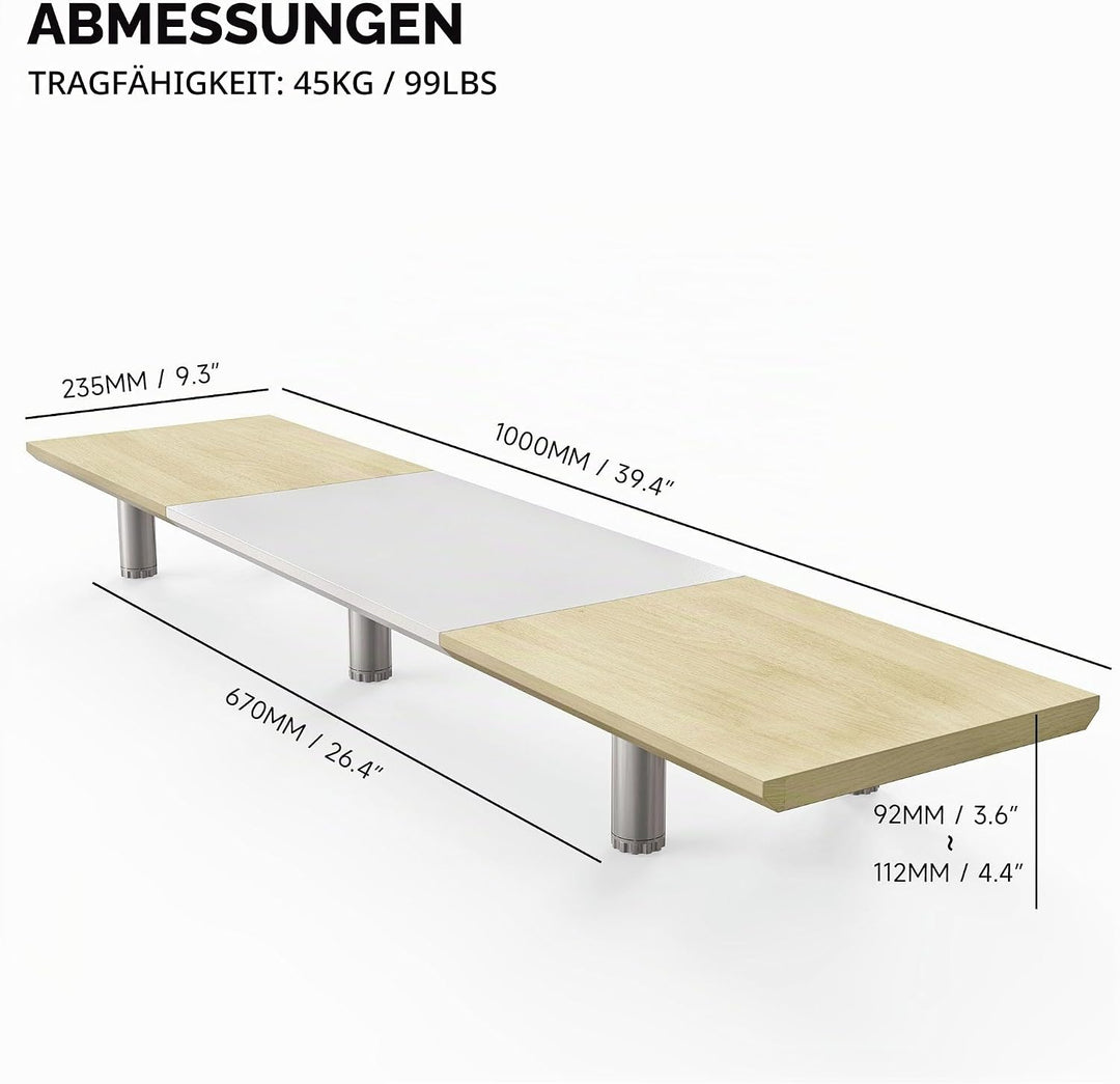 Fenge Grosser Monitorständer 100cm Dual Monitor Stands Riser mit Höhenverstellbarem Bein,Multifunkti