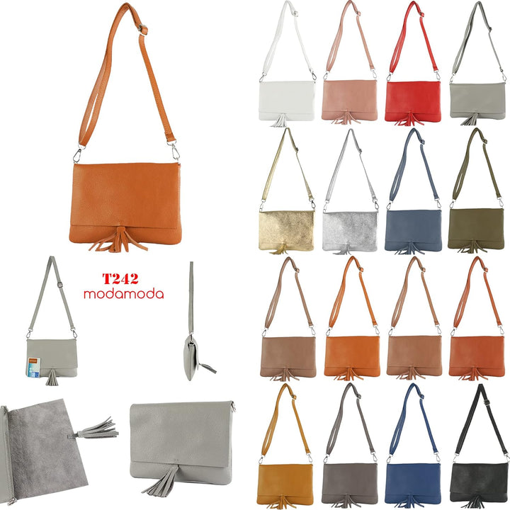 modamoda de - T242 - ital. Leder Clutch Umhängetasche Small Signalblau, Signalblau