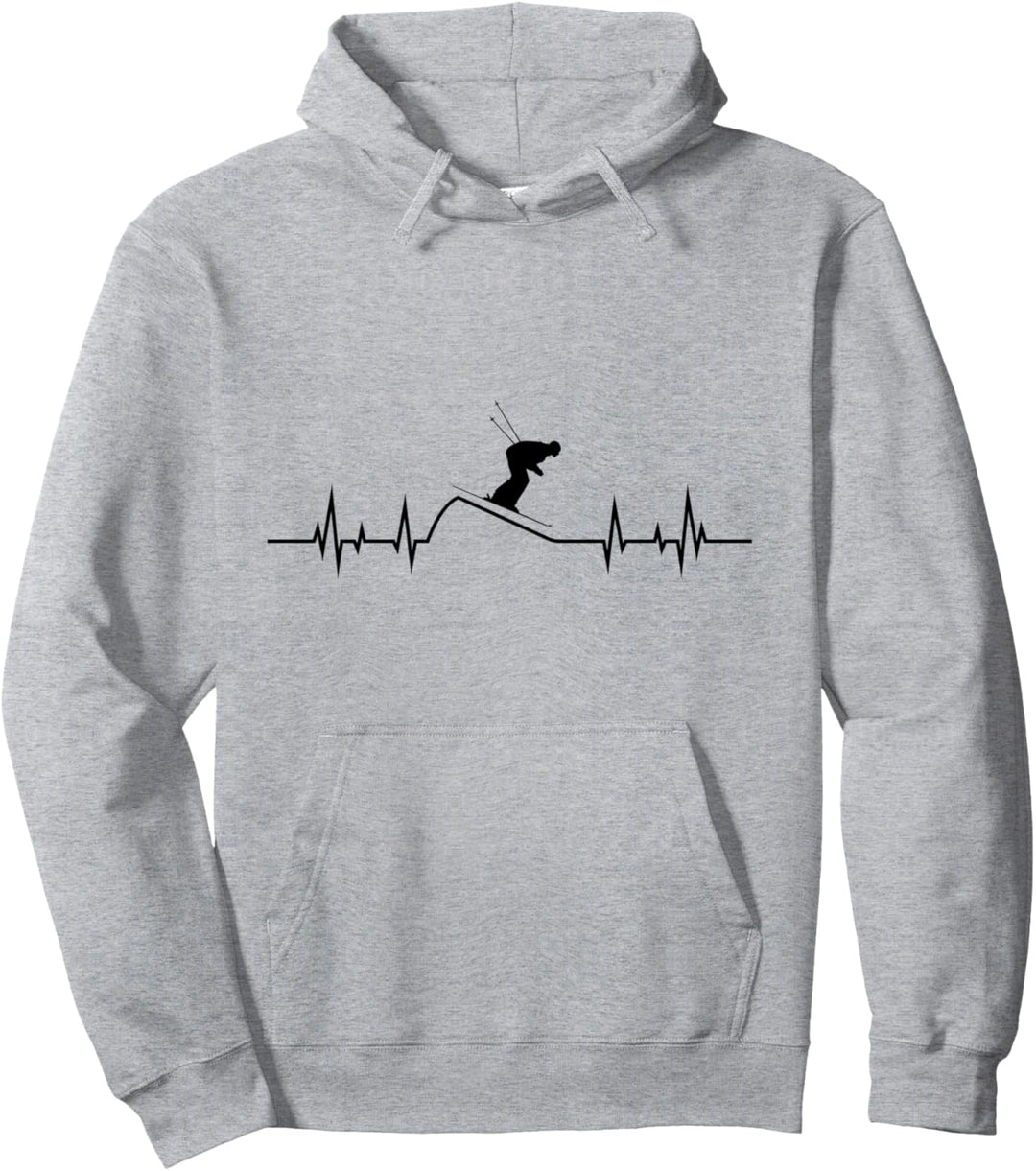Skifahrer Herzschlag Puls Berge Ski Sport Skifahren Ski Sport Pullover Hoodie