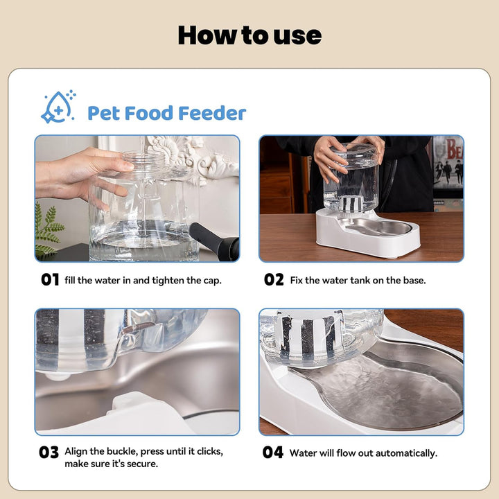 JUNSPOW Automatischer Katzen-Wasserspender mit Edelstahlnapf, Hund Wassernapf Spender Einstellbare W