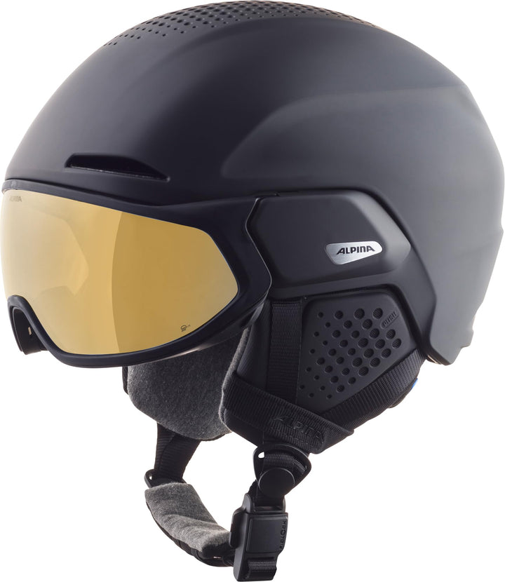 Alpina Unisex-Erwachsene Alto Q-LITE Skihelm, Black matt (Gold Mirror), 55-59