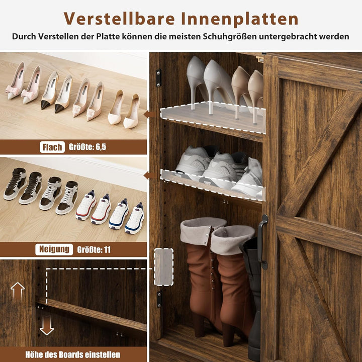 OCTORO Schuhschrank mit 2 Türen, Schuhschrank Holz im Landhausstil, Schuhkommode mit verstellbaren E