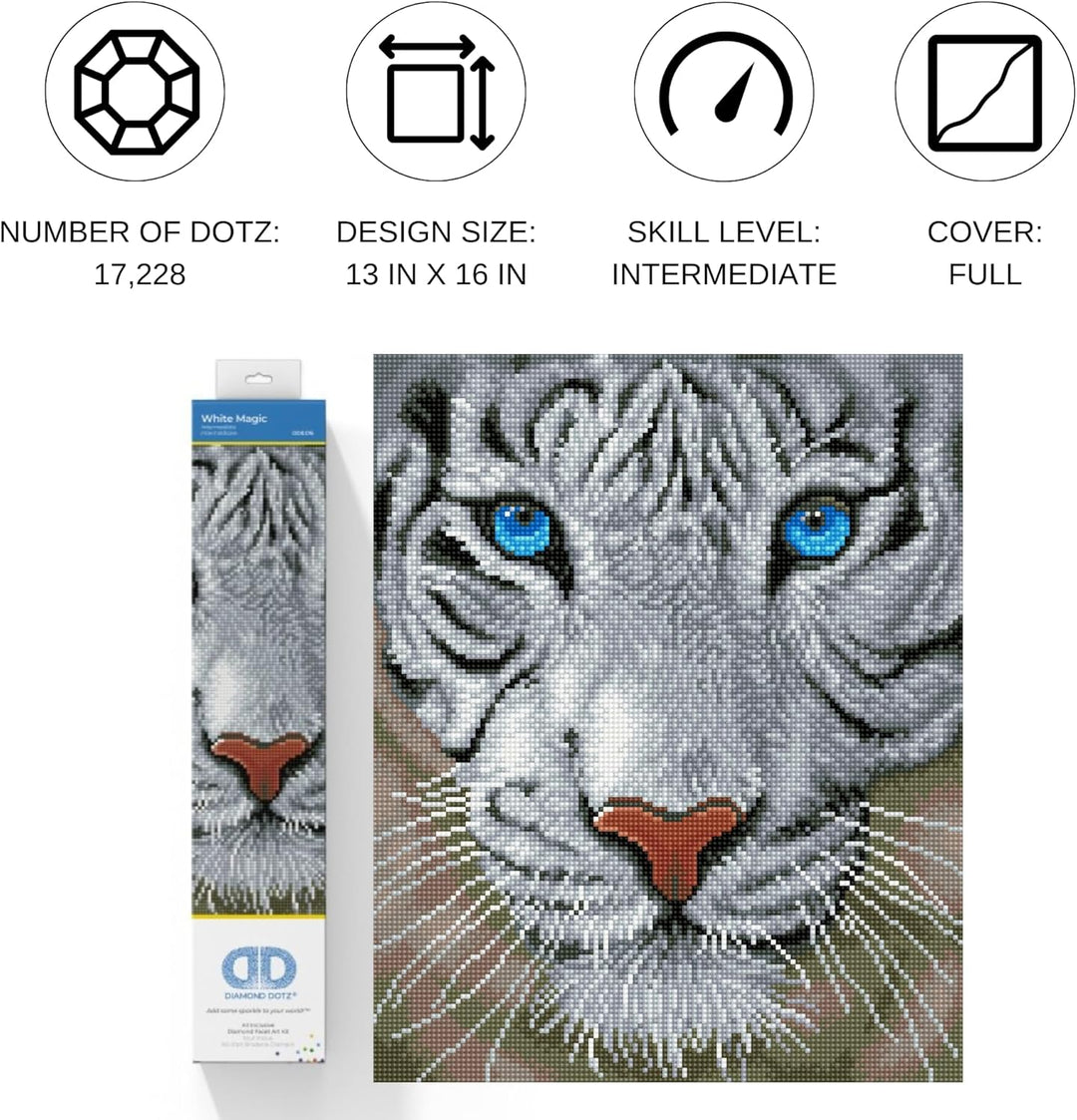 DIAMOND DOTZ DD8.016 - Original 5D Diamond Painting Set Weisser Tiger Magie, Kreativset mit 17.228 D