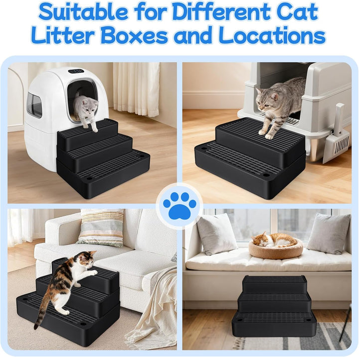 Verstellbare 3-stufige Katzentoilettenrampe, Katzen Treppen & Stufen mit Filterfunktion, leicht zu r