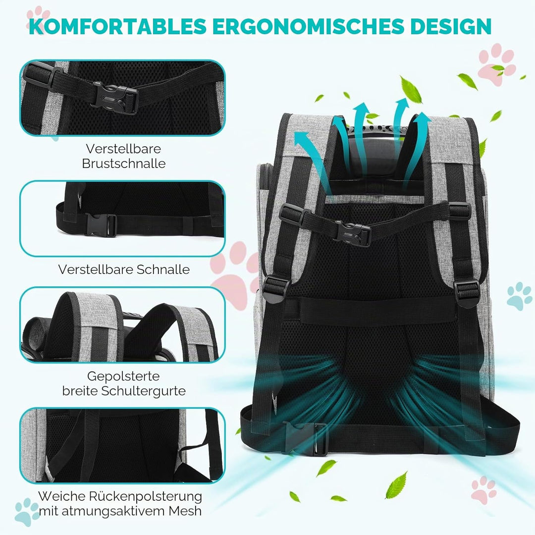 Dogat Katzenrucksack mit Netzfenster, Tragbare und Faltbare Haustier Rucksack mit integrierter Siche