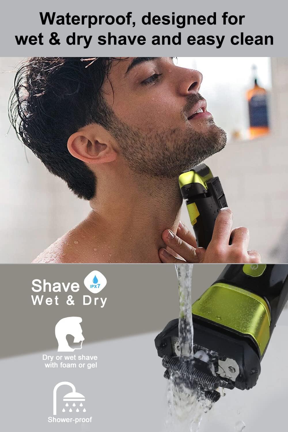 Rasierer Herren Elektrorasierer & Trimmer mit 3 flexiblen Klingen, wiederaufladbarer & kabelloser el
