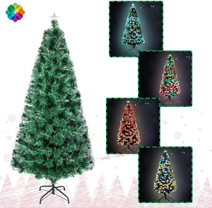 Aufun Weihnachtsbaum Künstlicher LED Glasfaser 210 cm Weihnachtsdeko Christbaum mit 260 Spitzen und