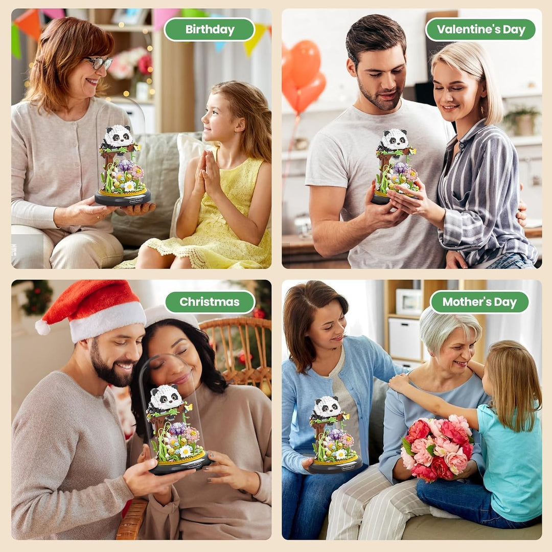 Panda Blumenstrauss Bausteine Bausatz, kreativer DIY Tiere Blumen Bauset Blumen Pflanzen Blumenstrau