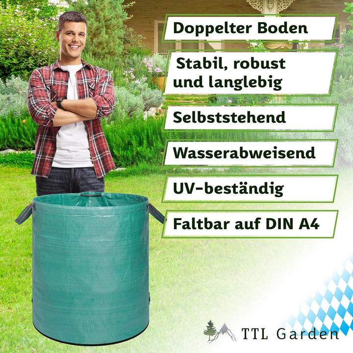 TTL Garden 3x 272L Gartensack - DOPPELTER BODEN extra stabil selbststehend 4 Griffe 150gsm gross rob