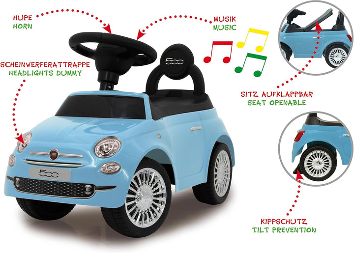 JAMARA 460327 - Rutscher FIAT 500 blau - offiziell lizenziert, Kofferraum unter der Sitzfläche, Schu