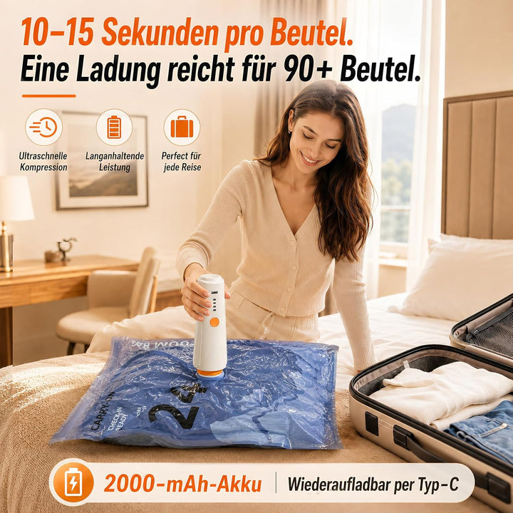 Vakuumbeutel für Kleidung mit Kabelloser Vakuumpumpe in Orange, 17 Stück Wiederverwendbare Vakuumier