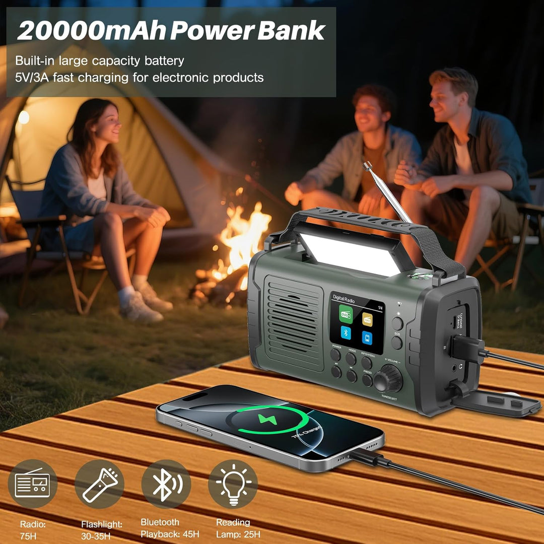 Kurbelradio DAB FM 20000mAh, Notfallradio DAB Plus Kurbel Solar, Solar Radio Notfall mit Bluetooth &