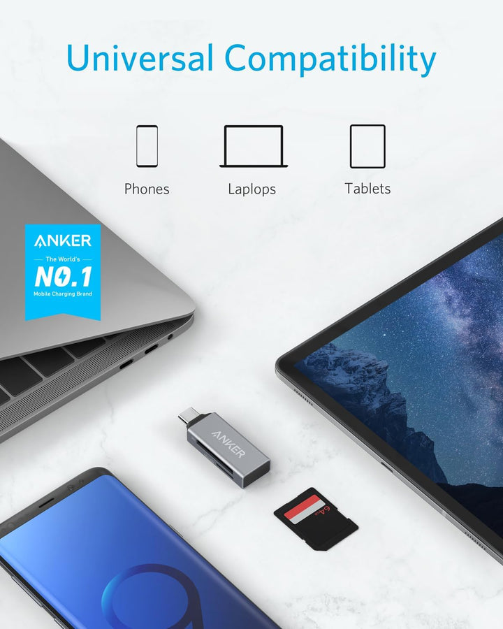 Anker 2-in-1 USB-C Speicherkartenleser für SDXC, SDHC, SD, MMC, RS-MMC, Micro SDXC, Micro SD, Micro
