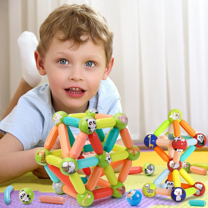 SVYHUOK Magnetische Bausteine Kinder 64 Stück Magnetbausteine Spielzeug, Montessori Lernspielzeug, K