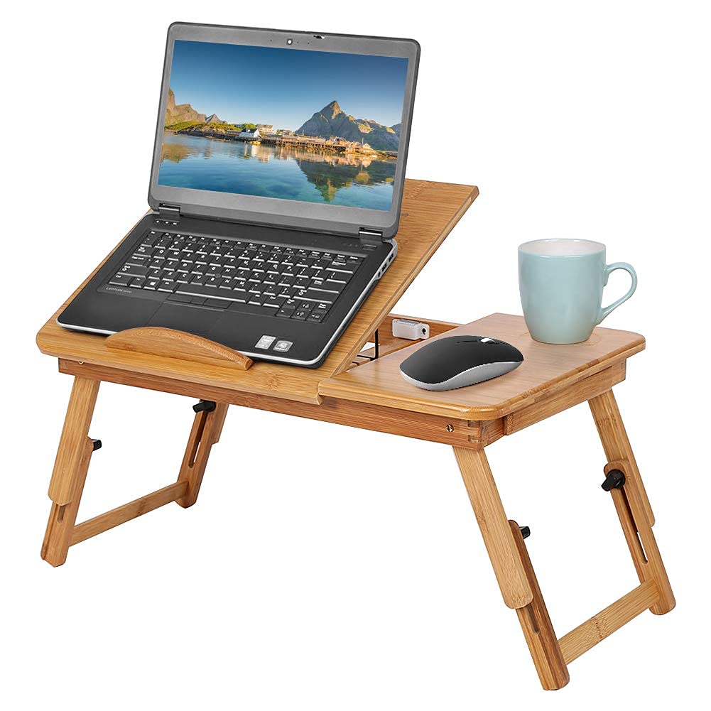 Ejoyous Laptoptisch, Bambus Höhenverstellbar Faltbar Laptopständer Notebooktisch Betttisch Pflegetis