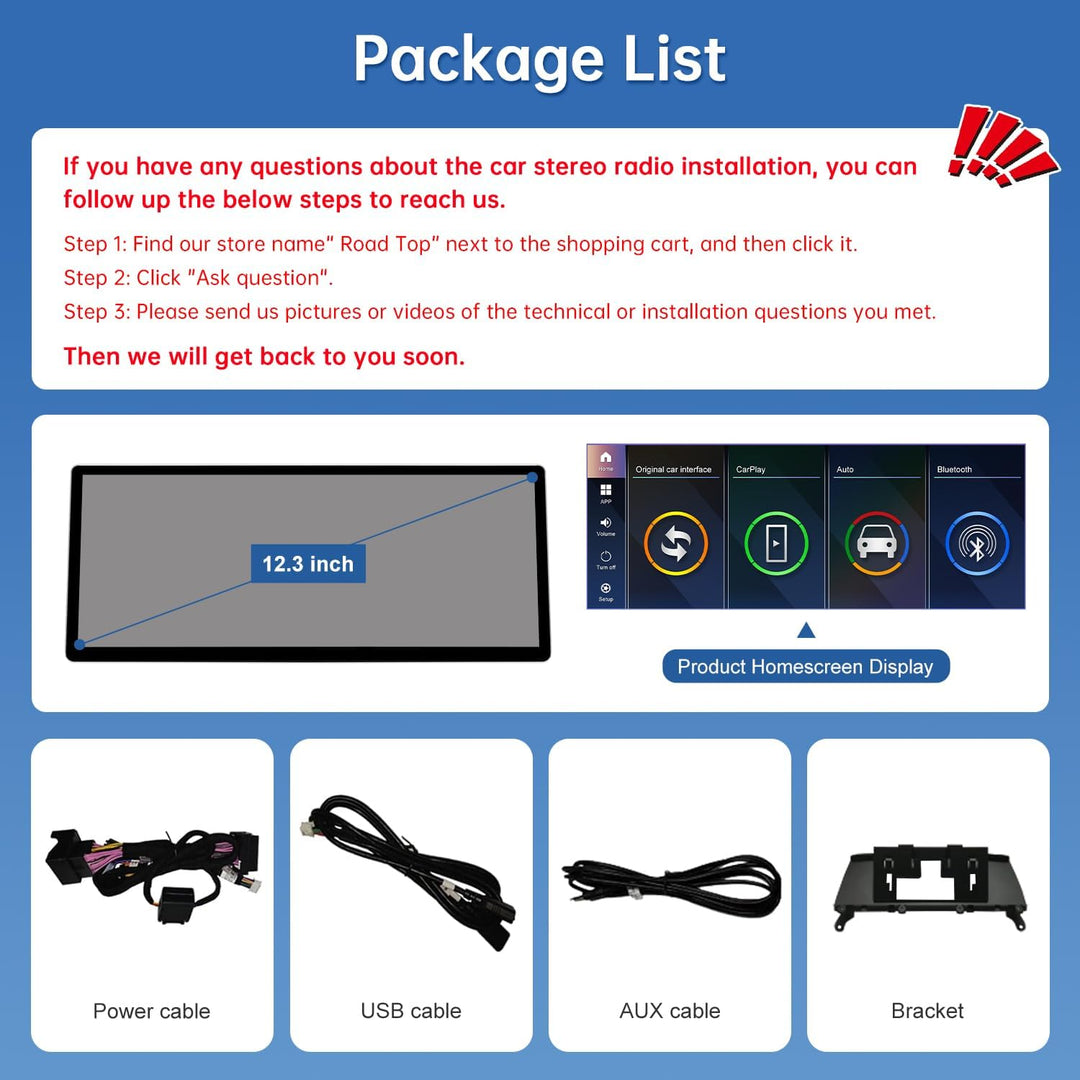 Road Top CarPlay Bildschirm, 12,3 Zoll Ultra-schmal Autoradio Stereo Touchscreen für BMW X3 X4 Serie