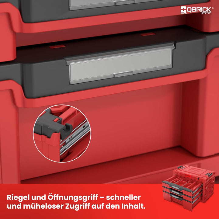 Qbrick System Werkzeugkoffer Sortierbox Leer - 3 Schubladen - Werkzeugkiste - 542 x 335 x 369 mm Rot