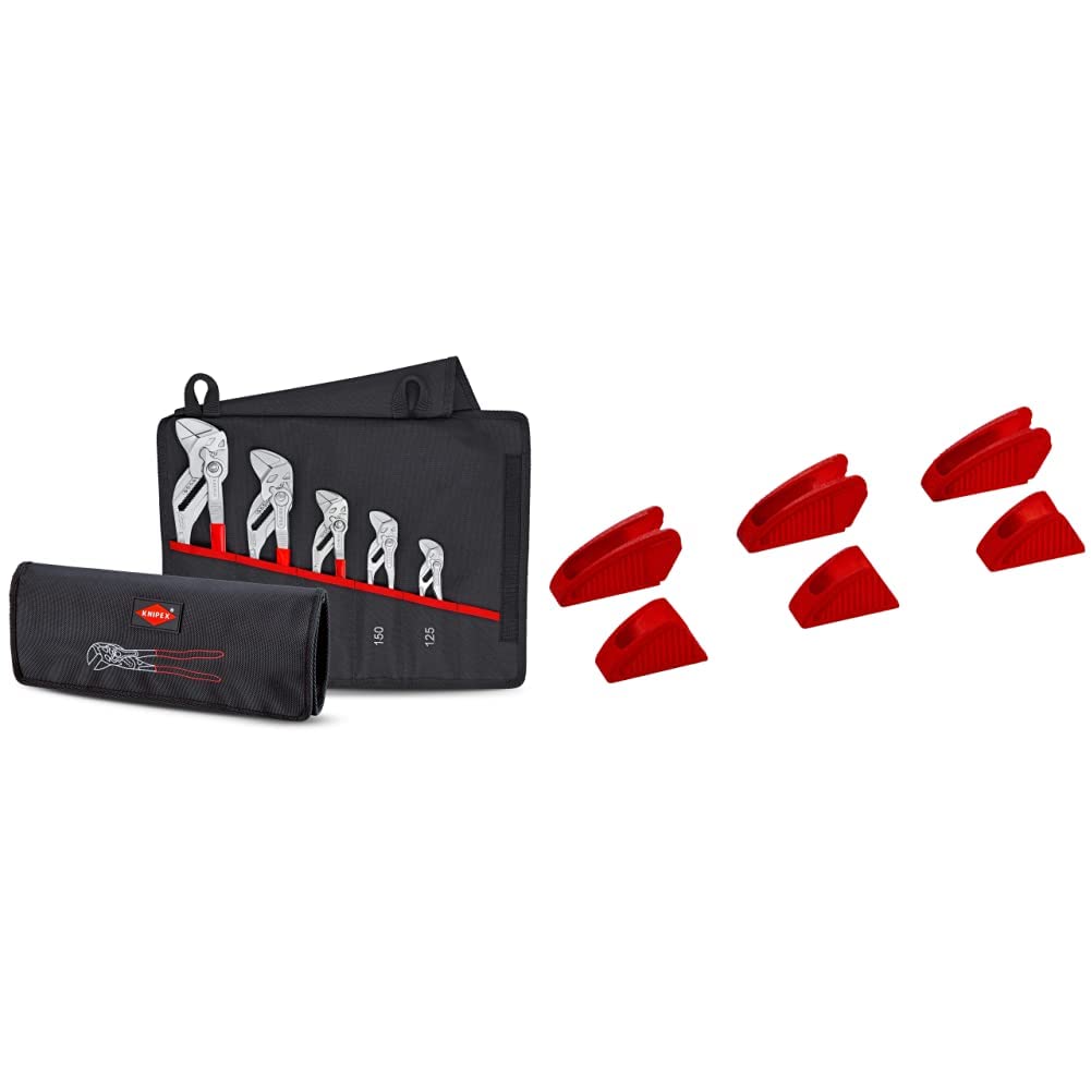 Knipex Zangenschlüssel-Set 5-teilig 00 19 55 S4 &amp; Schonbacken für Zangenschlüssel 86 XX 180, 3 Paar,