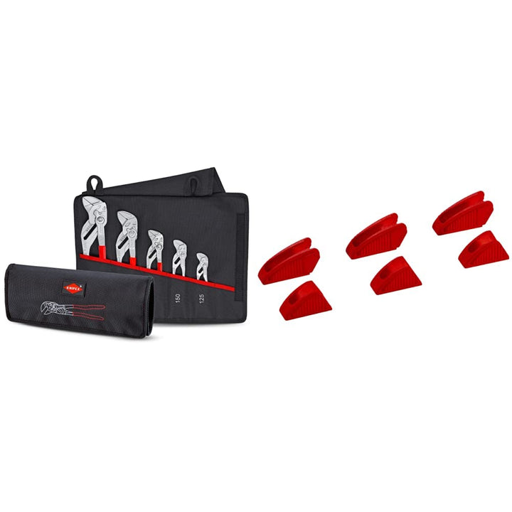 Knipex Zangenschlüssel-Set 5-teilig 00 19 55 S4 &amp; Schonbacken für Zangenschlüssel 86 XX 180, 3 Paar,