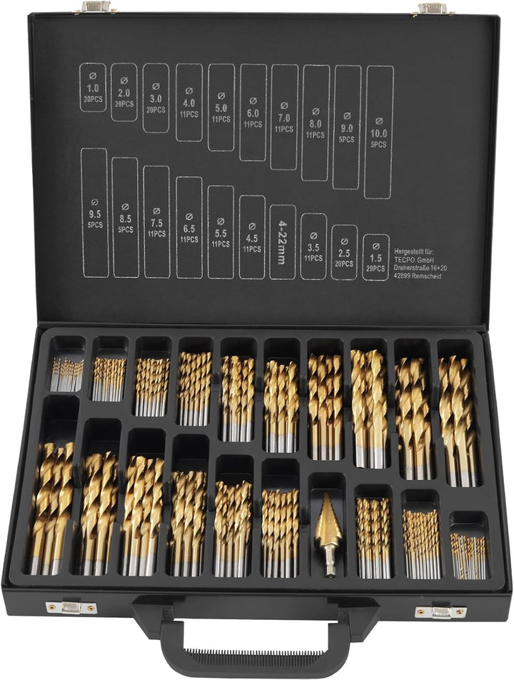 TECPO HSS Titan Spiralbohrer Satz mit Stufenbohrer 231-teilig Bohrer Set 1-10 mm
