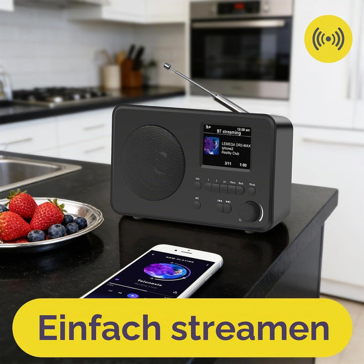 LEMEGA DR3-Max DAB/DAB+/UKW-Digitalradio – Bluetooth-Streaming, tragbares Radio mit 2,4-Zoll-Farbdis