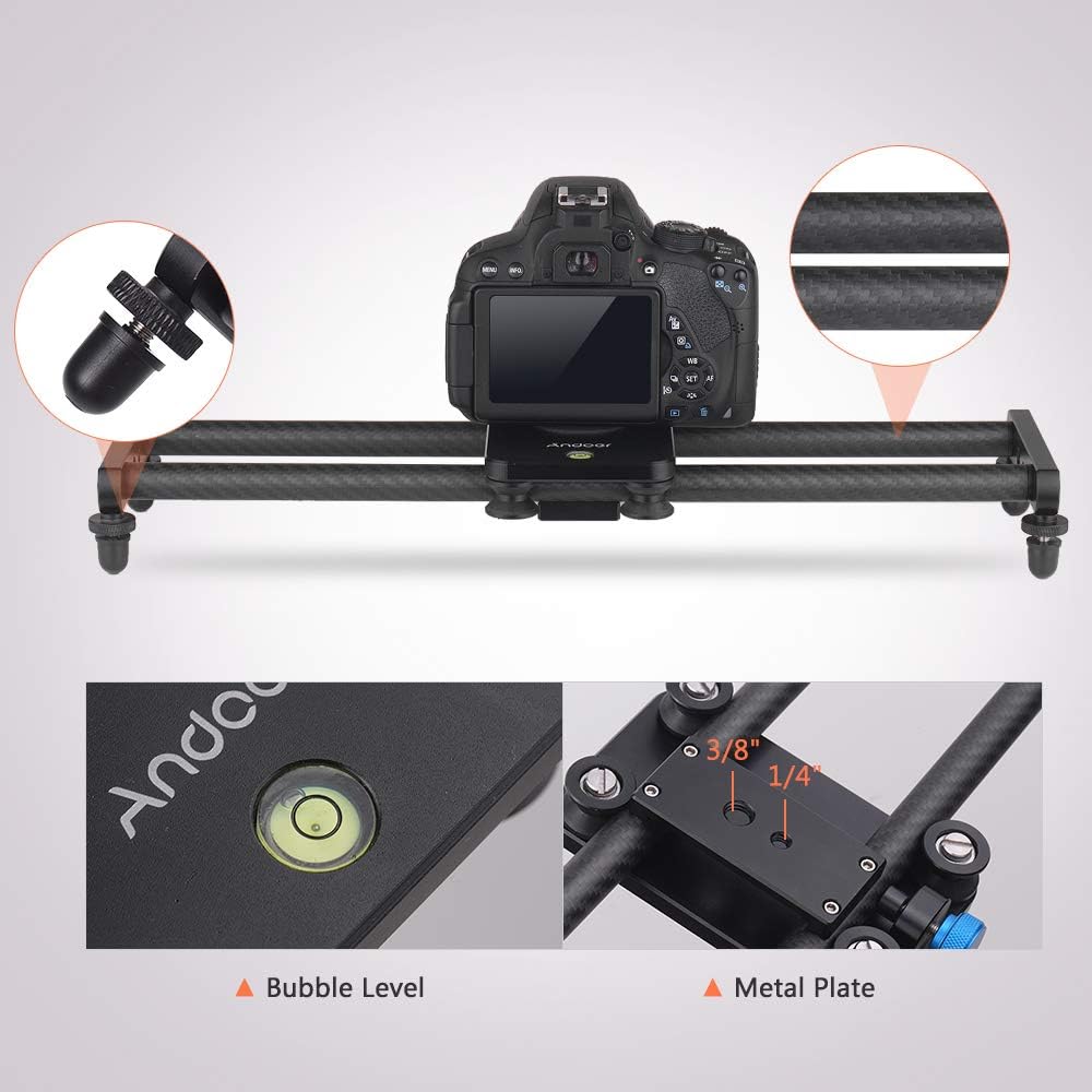 Andoer 40cm / 15inch Kohlefaserkamera Track Slider Video Stabilisator Schiene mit Mini-Kugelkopf-Tel