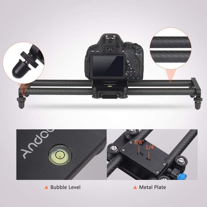 Andoer 40cm / 15inch Kohlefaserkamera Track Slider Video Stabilisator Schiene mit Mini-Kugelkopf-Tel