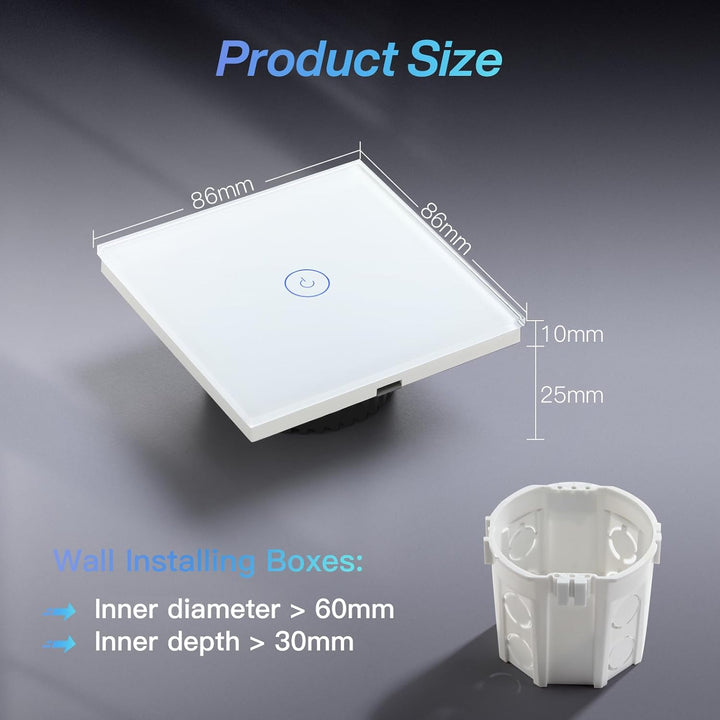 BSEED 2er Pack Smart Alexa 1 Gang 2-Wege-WLAN-Schalter, Glaswand-Wandlichtschalter Weiss, Google/Spr