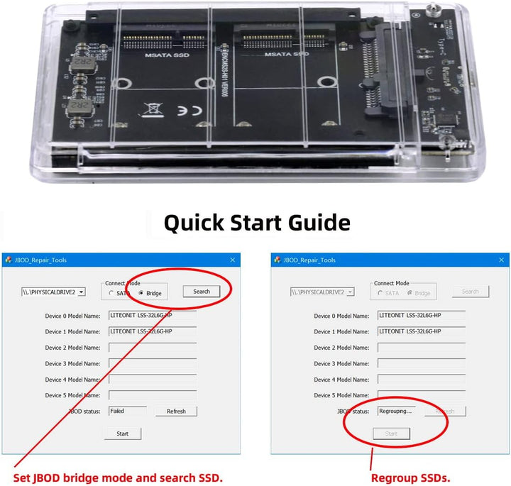 NFHK Dual MSATA Mini-SATA SSD Karte JOBD Raid0 Span-Bridge auf USB 3.0 Type-C USB-C 2,5 Zoll SATA Co