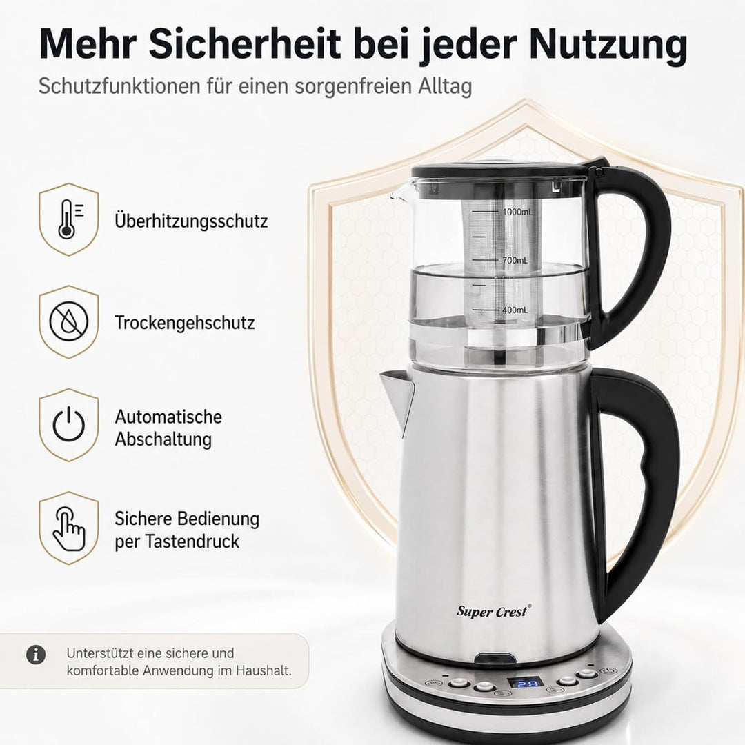 Wasserkocher Set 2,5L+1L, 1500W, Glas-Doppelkocher mit LCD Display, Warmhaltefunktion 70-85°C, Edels