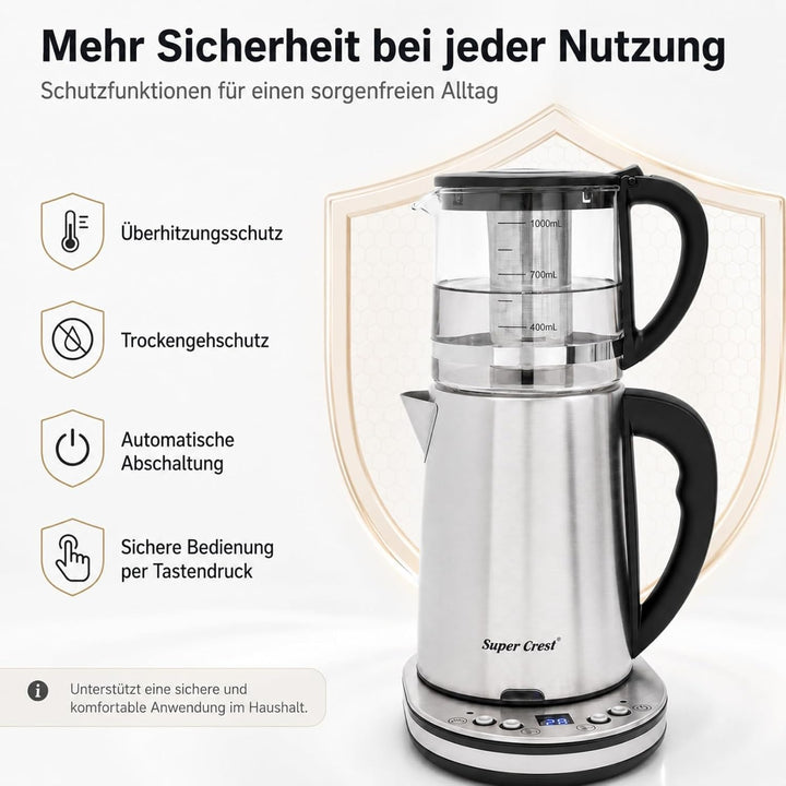 Wasserkocher Set 2,5L+1L, 1500W, Glas-Doppelkocher mit LCD Display, Warmhaltefunktion 70-85°C, Edels