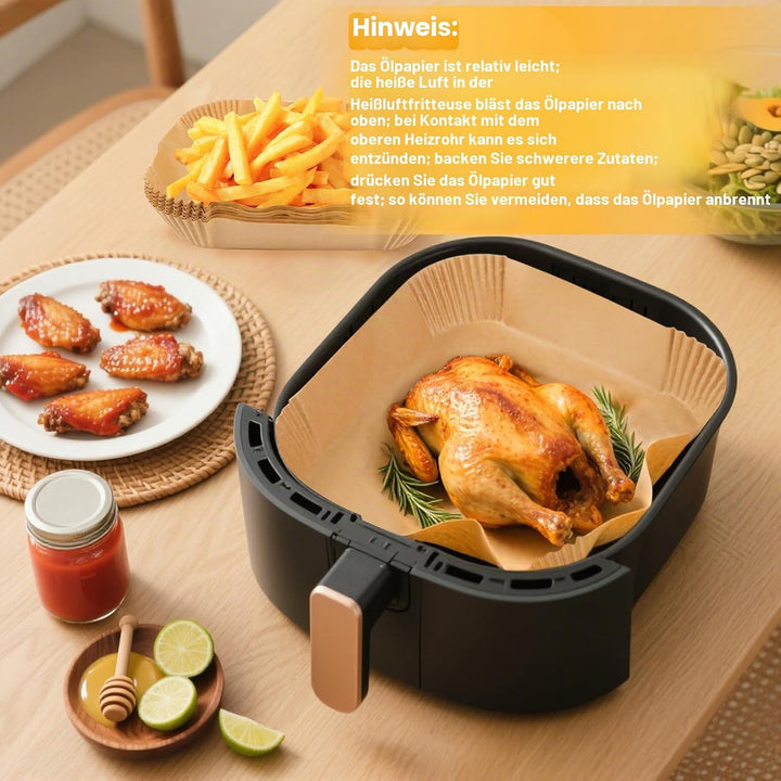 120 Stück 23-27cm Backpapier für Heissluftfritteuse, 7L-12L Airfryer Backpapier Antihaft Wasserdicht