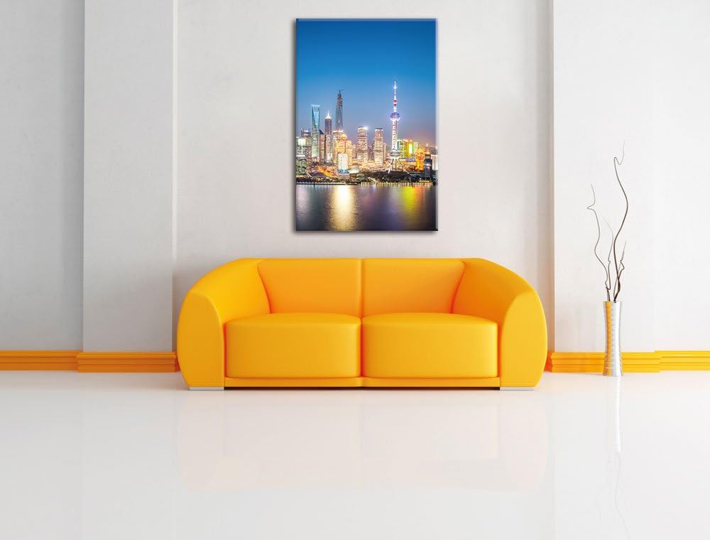 Shanghai Skyline, Format: 100x70 auf Leinwand, XXL riesige Bilder fertig gerahmt mit Keilrahmen, Kun