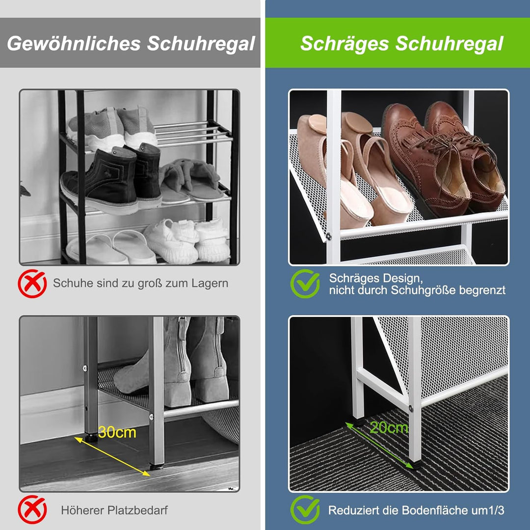 Schuhregal Schmal, Schuhregal Platzsparend Metall Weiss, Schuhablage mit 4 Ebenen für Eingangsbereic