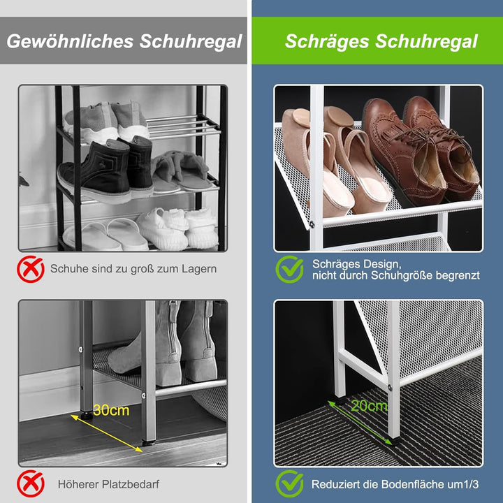 Schuhregal Schmal, Schuhregal Platzsparend Metall Weiss, Schuhablage mit 4 Ebenen für Eingangsbereic