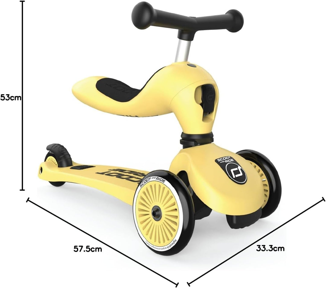 Scoot & Ride Unisex – Babys Highwaykick 1 Kickboard mit Sitz Gelb Einheitsgrösse Single, Gelb Einhei