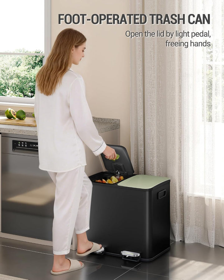 Hzuaneri Mülleimer Küche, 2 x 15 L, Mülltrennsystem 2 Fächer, Mülleimer mit Farbigem Soft-Close-Deck