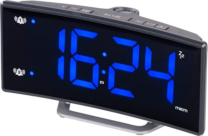 auvisio Projektionswecker mit gebogenem Display, Doppelalarm & USB-Ladeanschluss (Wecker mit Projekt