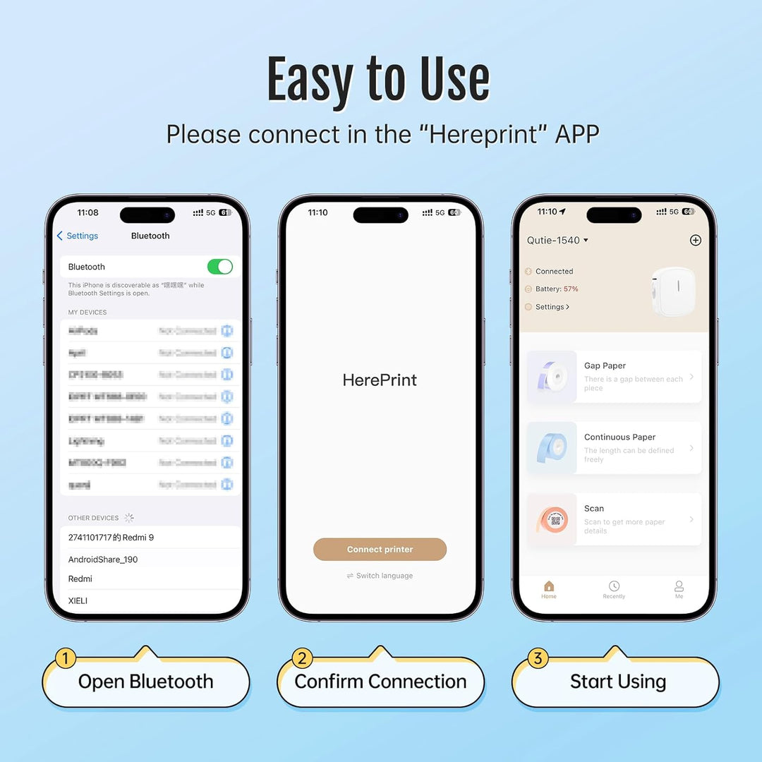 prt Qutie Bluetooth Beschriftungsgerät Selbstklebend, Tragbarer Mini Etikettiergerät, USB Aufladen E
