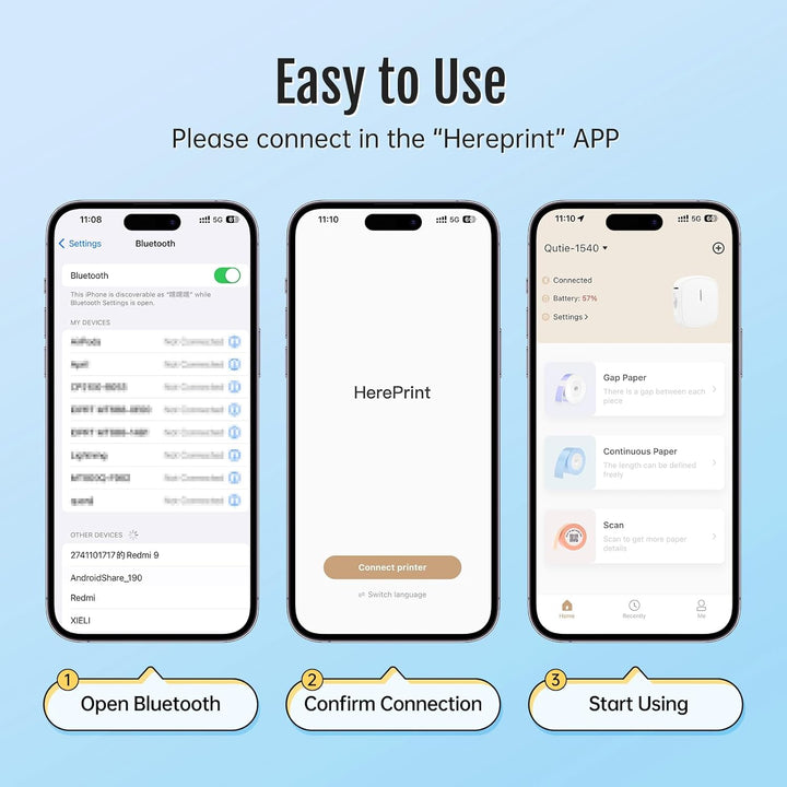 prt Qutie Bluetooth Beschriftungsgerät Selbstklebend, Tragbarer Mini Etikettiergerät, USB Aufladen E