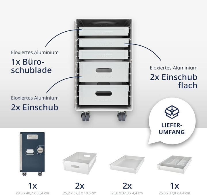 Rollcontainer mit Schubladen, mobiler Aktenschrank, Metallschrank, Schubladenschrank Küche, Druckert