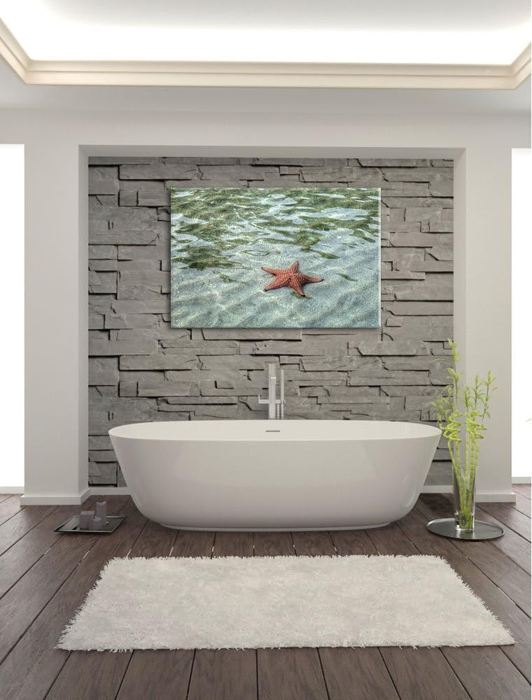 Seestern im klaren Wasser Leinwand, XXL riesige Bilder fertig gerahmt mit Keilrahmen, Kunstdruck auf
